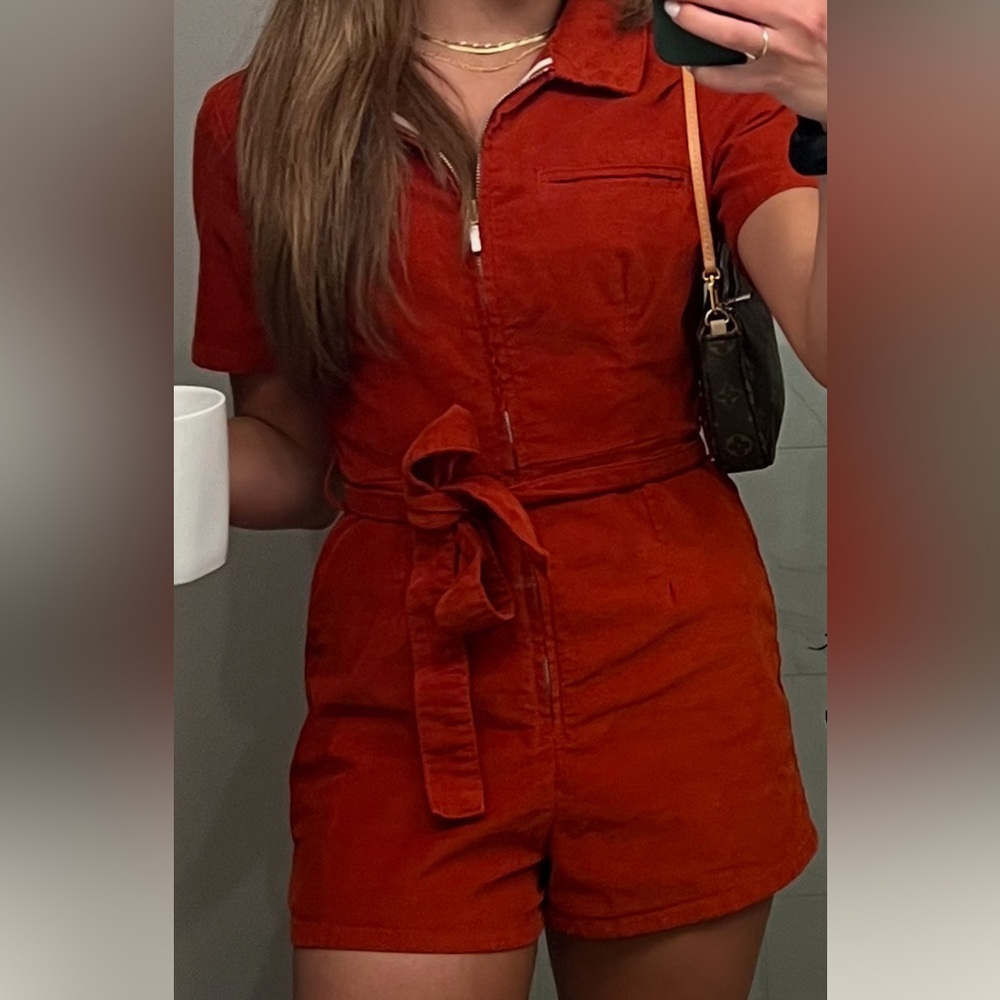 Rust Corduroy Short Sleeve Romper